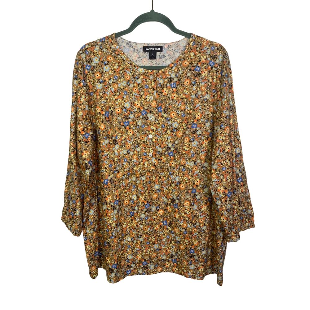 Lands' End Women's Floral 3/4 Sleeve oversized Tunic top , Size L